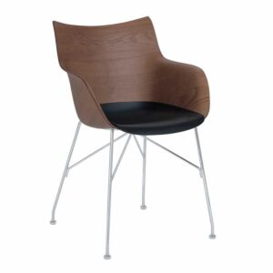 Kartell Q/Wood stoel essen-Donker hout-Chroom-41,5 cm