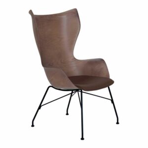 Kartell K/Wood stoel essen-Donker hout-Donker leer-Zwart
