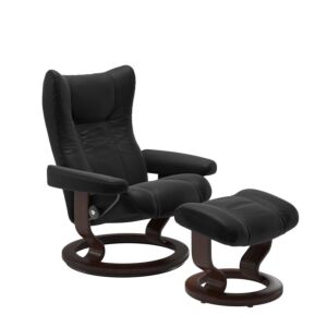 Stressless Wing M Classic relaxfauteuil+hocker-Paloma Black-Bruin
