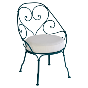 Fermob 1900 fauteuil met off-white zitkussen-Acapulco Blue