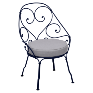 Fermob 1900 fauteuil met flannel grey zitkussen-Deep Blue