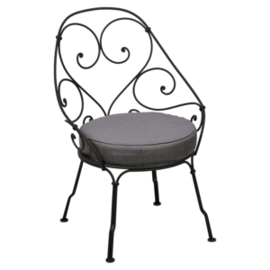 Fermob 1900 fauteuil met graphite grey zitkussen-Liquorice