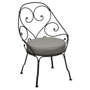 Fermob 1900 fauteuil met grey taupe zitkussen-Liquorice