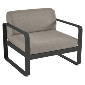 Fermob Bellevie fauteuil met grey taupe zitkussen-Liquorice