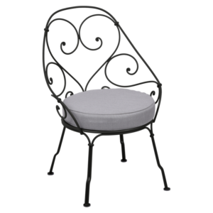 Fermob 1900 fauteuil met flannel grey zitkussen-Liquorice