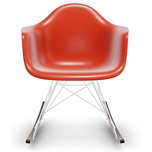 Vitra Eames RAR schommelstoel met wit onderstel-Poppy red-Esdoorn donker