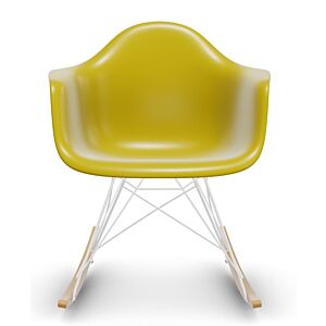 Vitra Eames RAR schommelstoel met wit onderstel-Mosterd-Esdoorn goud