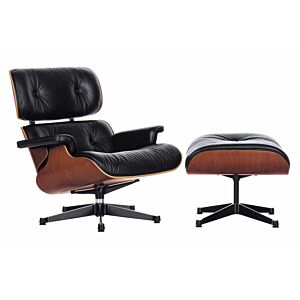 Vitra Eames Lounge chair fauteuil + Ottoman kersen zwart leer NW