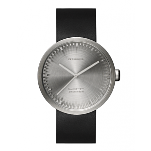LEFF Amsterdam Tube horloge-Polsband zwart-Wijzerplaat zilver