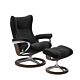 Stressless Wing M Signature chroom relaxfauteuil+hocker-Paloma Black-Walnoot