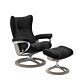 Stressless Wing M Signature chroom relaxfauteuil+hocker-Paloma Black-Whitewash