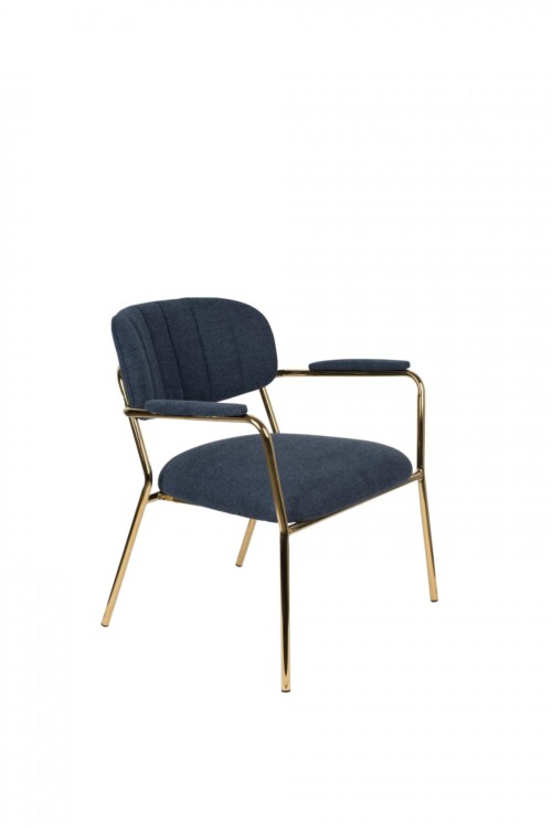 vanHarte Jolien fauteuil met armleuning goud onderstel-Dark Blue