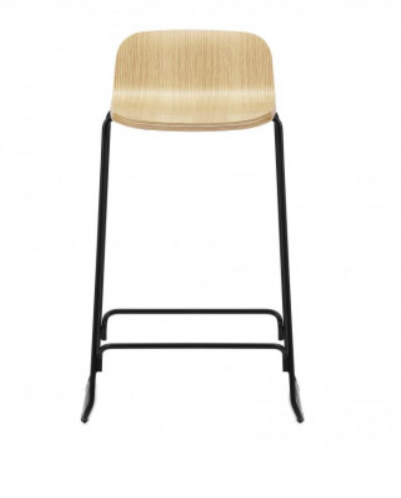 Normann Copenhagen Just Barstool zwart onderstel met rug-Eiken-Zithoogte 65 cm