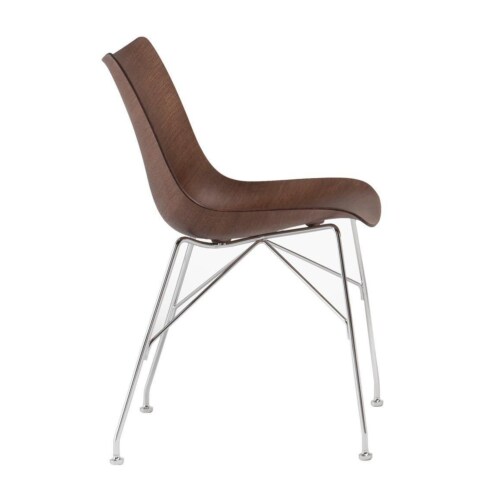 Kartell P/Wood stoel beuken-Donker hout-Chroom-41,5 cm