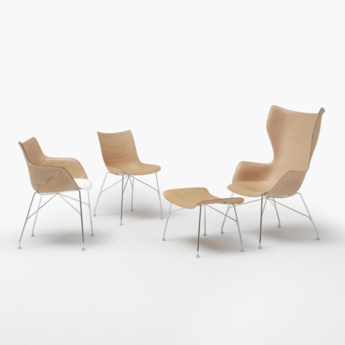 Kartell P/Wood stoel essen-Licht hout-Chroom-43,5 cm