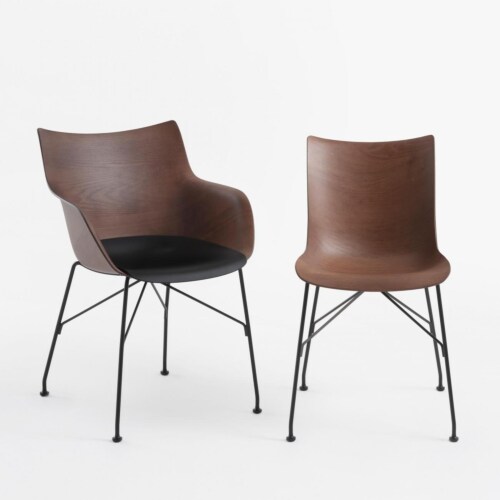 Kartell Q/Wood stoel essen-Licht hout-Chroom-43,5 cm
