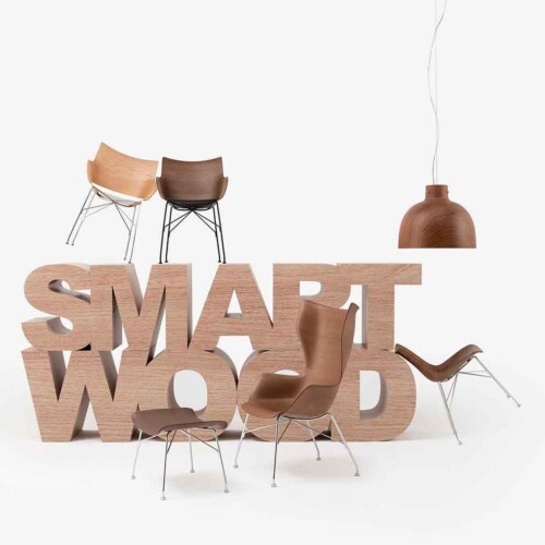 Kartell Q/Wood stoel beuken-Donker hout-Chroom-41,5 cm