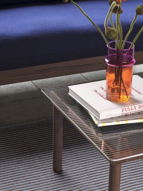 HAY Kofi salontafel 100x100 cm-Clear Reeded Glass-Water-based gelakt eikenhout