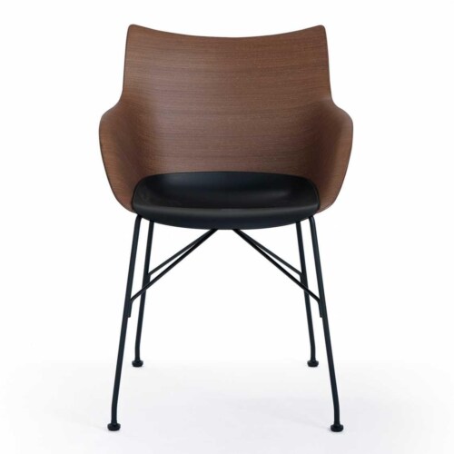 Kartell Q/Wood stoel essen-Donker hout-Zwart-41,5 cm