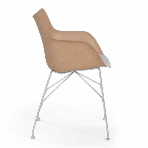 Kartell Q/Wood stoel essen-Licht hout-Chroom-41,5 cm