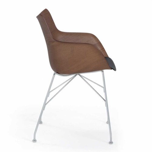 Kartell Q/Wood stoel beuken-Donker hout-Chroom-43,5 cm