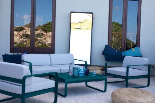 Fermob Bellevie 2-zits loungebank met graphite grey zitkussen-Acapulco Blue