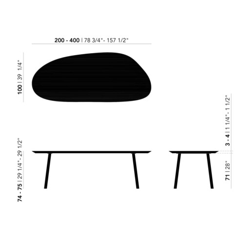 Studio HENK Amoeba tafel-220x100 cm-Zwarte lak