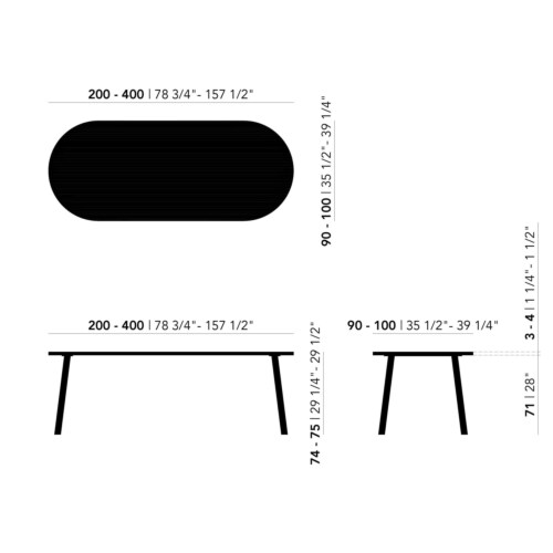 Studio HENK New Classic Flat Oval tafel zwart frame 4 cm-200x90 cm-Hardwax oil light